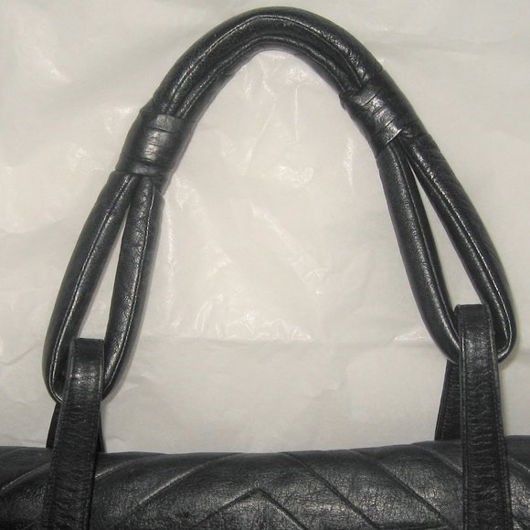 ❤️ HARRY ROSENFELD XL Black Soft Quilted V Leather Cabachon Top Handle Bag - Picture 9 of 15